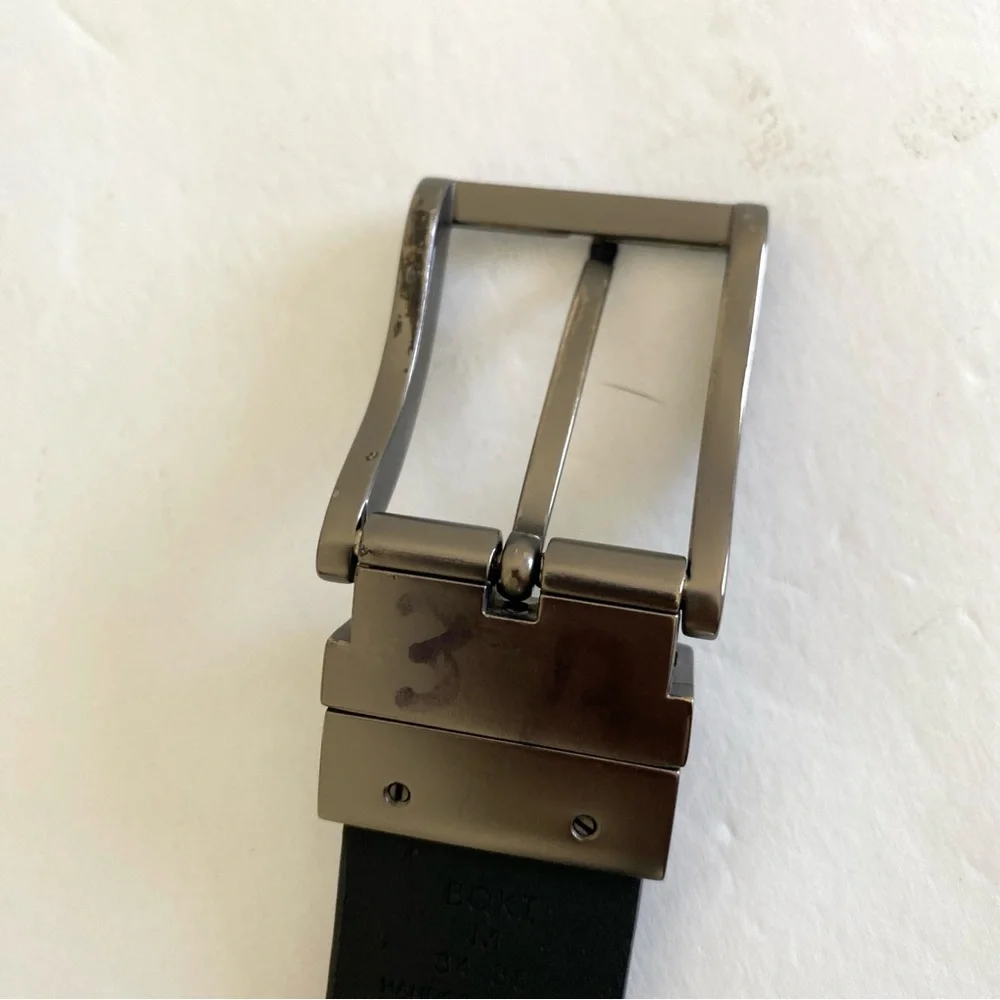 Vintage Guess Reversible Belt Black Brown Men M 34-36 Faux Leather Silver Buckle